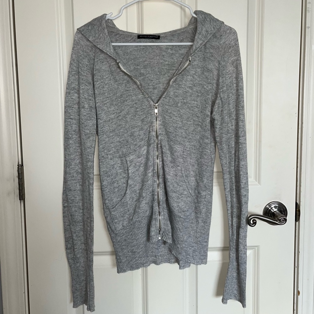 BRANDY MELVILLE Grey Knit Sweater Zip-Up Hoodie